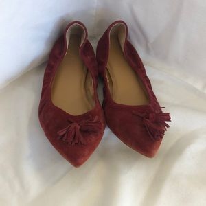 J. Crew factory  Burgundy Tassel Pointed Toe Stretch Flats